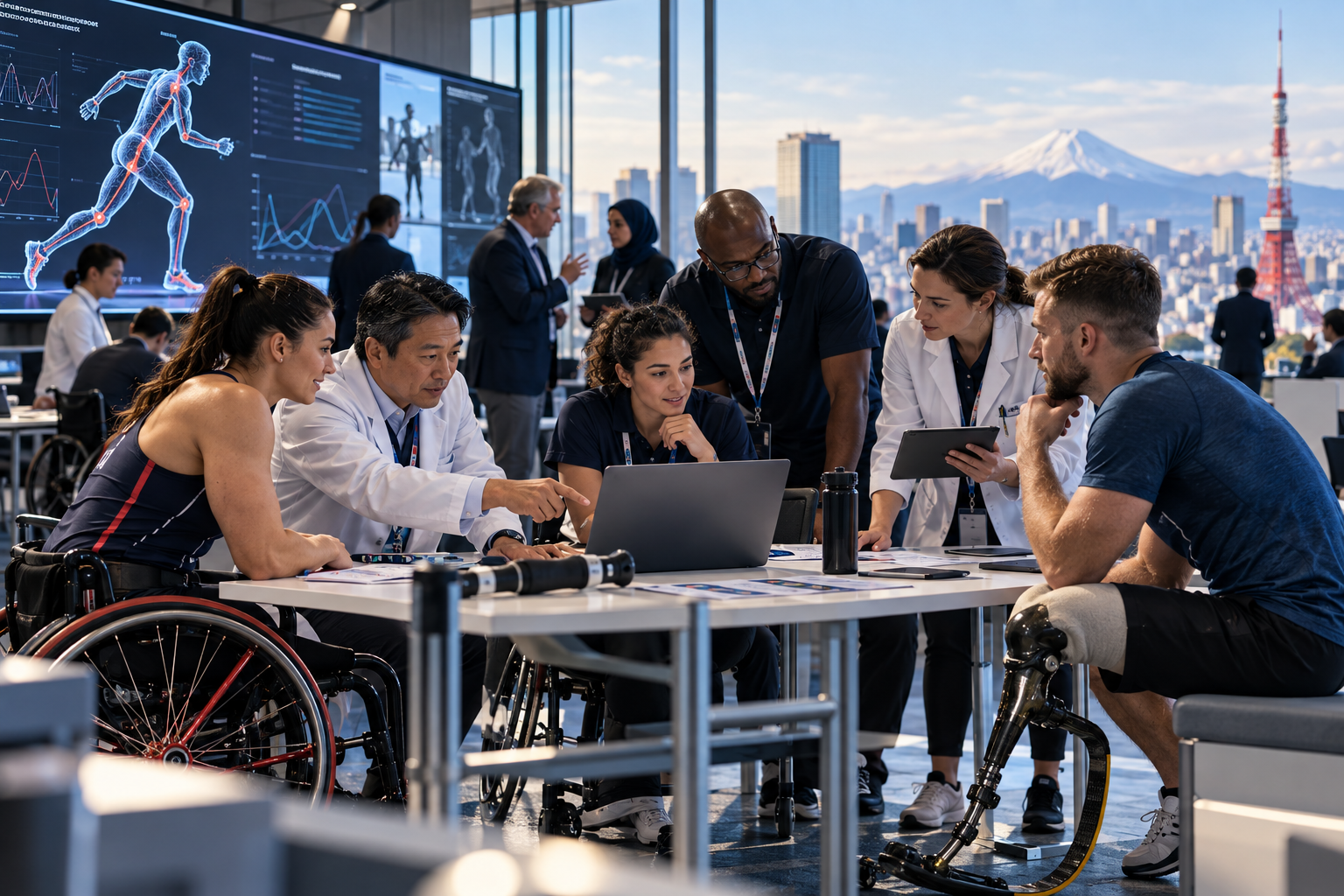 Editorial illustration representing Para athletes and administrators coordinating an international eligibility pathway; not documentary imagery