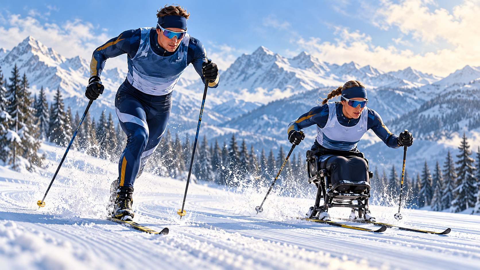 Editorial illustration representing Para Cross-Country Skiing; not documentary imagery